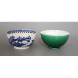 Two Chinese tea bowls, blue and white bowl diameter 12cm