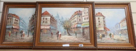 Burnett, three oils on board, Paris scenes, signed, 30 x 40.5cm