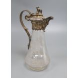 A Victorian silver mounted etched glass classical revival claret jug, by Henry Bourne, Birmingham