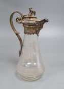A Victorian silver mounted etched glass classical revival claret jug, by Henry Bourne, Birmingham
