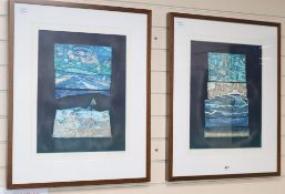 Brenda Hartill, two artist proof prints, aquatints with mixed media, 'Silver Meltdown III' and '