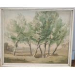 After John Nash, oil on board, Farmstead through trees, 49 x 59cm