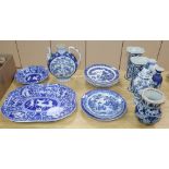 A quantity of blue and white ceramics including Delft, Spode and Chinese