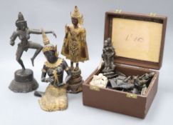A group of 19th century and later Indian and Thai bronze and metal figures, tallest 28cm