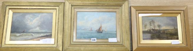Jacques Sang (fl. 1877-1901) Three oils on board, two of marine scenes and one of figure by