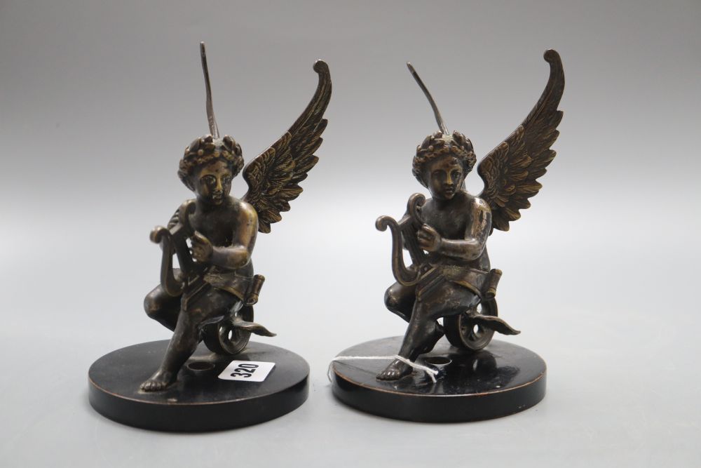 A pair of 19th century bronze cherub bookends, height 16cm - Image 2 of 4