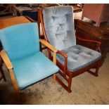 A mid century Parker Knoll rocking chair, together with a Parker Knoll beech elbow chair