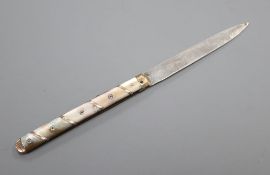 A French First Empire yellow metal mounted mother of pearl lock-back folding fruit knife