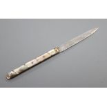 A French First Empire yellow metal mounted mother of pearl lock-back folding fruit knife