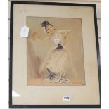 U. Ngwe Gaing (1901-1967), watercolour and gouache, Dancing lady, signed, 32.5 x 25.5cm