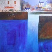 Glen Murray (?), oil on canvas, Harbour scene, 99 x 99cm