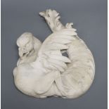 A carved white marble griffin, overall length 36cm (a.f.)