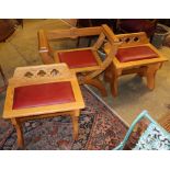 A pair of oak altar stools, largest D74cm, D.40cm, H.70cm and an oak bishop's chair