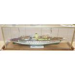 The Royal Danish Yacht model, glass case, overall length 95cm