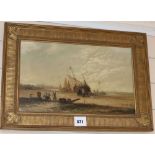 19th century Dutch School, oil on canvas, Soldiers on a beach, 24.5 x 40cm