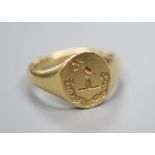 An 18ct gold intaglio seal signet ring, 8.8grams