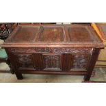 An early 18th century oak coffer, W.118cm, D.60cm, H.70cm