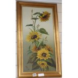 WMC, early 20th century, oil on board, Study of sunflowers, initialed WMC and dated 1910, 59 x 29cm