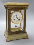 A four glass onyx and brass clock, height 31cm