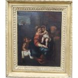 19th century Continental School, oil on canvas, Virgin and child with attendants, 38 x 30cm