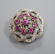 A Victorian/Edwardian ruby and diamond brooch with later pendant fittingCONDITION: All stones
