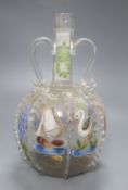 A Belgian enamel painted glass decanter, height 25cmCONDITION: Wear to the paint in several areas, a