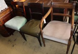 A Regency mahogany elbow chair and two dining chairs