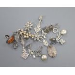 A group of costume jewellery, including silver and marcasite ear clips