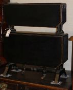 A late Victorian aesthetic movement galleried ebonised two tiered Sutherland table, W.60cm, D.