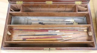 A 19th century mahogany artist's paint box including brushes