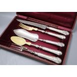 A 19th century French silver and ivory five piece carving and serving set, in original fitted box