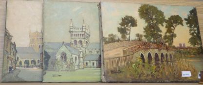 Godwin Bennett (1888-1950), three views of Wimborne, Dorset, oil on canvas. including Wimborne