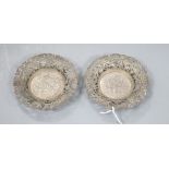 A pair of Chinese Export? pierced white metal bon-bon dishes, maker's mark, LW, 10.7cm, 121 grams.