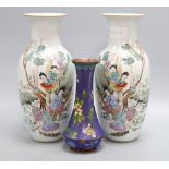 A pair of Chinese vases, height 28cm and a cloisonne vase