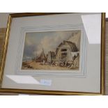 William Henry Stothard Scott (1783-1850), watercolour, Coastal scene with fishermens huts and
