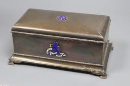 A George VI silver rectangular presentation casket, with enamelled appliques and engraved