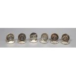 A set of six Edwardian silver menu holders, Sampson Mordan & Co, Chester, 1909, 27mm, with