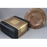 A 20th century Japanese lacquer picnic box and a Belemnite dish