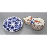 Two Japanese early Arita porcelain dishesCONDITION: The blue and white dish has light surface