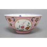 A Chinese pink ground medallion bowl, Qianlong mark but later, diameter 15cmCONDITION: In our