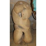 An abstract terracotta garden sculpture, 72cm high