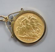 A gold half sovereign pendantCONDITION: It is a half sovereign