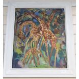 Henry Sanders (1918-1982), oil on board, Study of giraffes, signed and indistinctly dated, 60 x