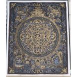 A Tibetan painted and gilt fabric thangka, 48 x 38cm