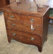 A small Regency mahogany three drawer chest, W.76cm, D.42cm, H.76cmCONDITION: The top has been