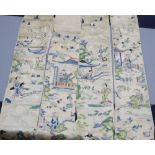 Two 19th century cream silk Chinese sleeve bands, embroidered in polychrome silk with motifs of