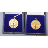 Two modern 9ct. gold and enamel football league championship winners medals, 1982/1983, gross weight