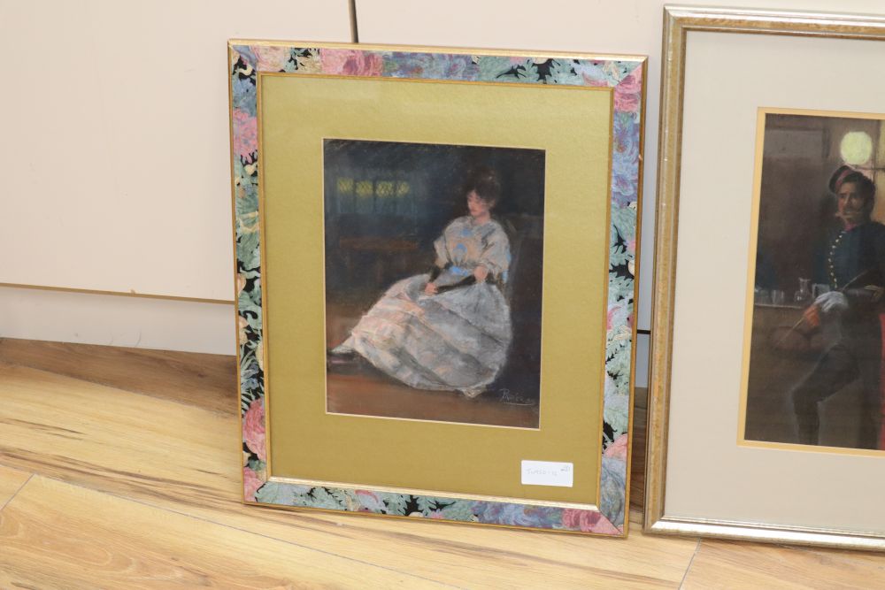 A portrait of a seated lady, signed 'Proverbs' and two other pastel portraits - Image 4 of 4