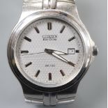A gentleman's modern stainless steel Citizen Eco-Drive wrist watch, no box or papers.CONDITION: