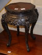 A Chinese ebonised hardwood octagonal jardiniere stand, W.35cm, H.46cm